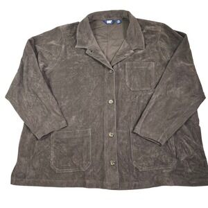 Lands End Corduroy Shirt Jacket Womens 3X Brown Button Front Shacket Barn Coat